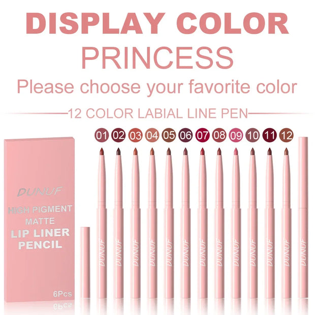 6-Color Set Velvet Matte Lip Liner Pencil