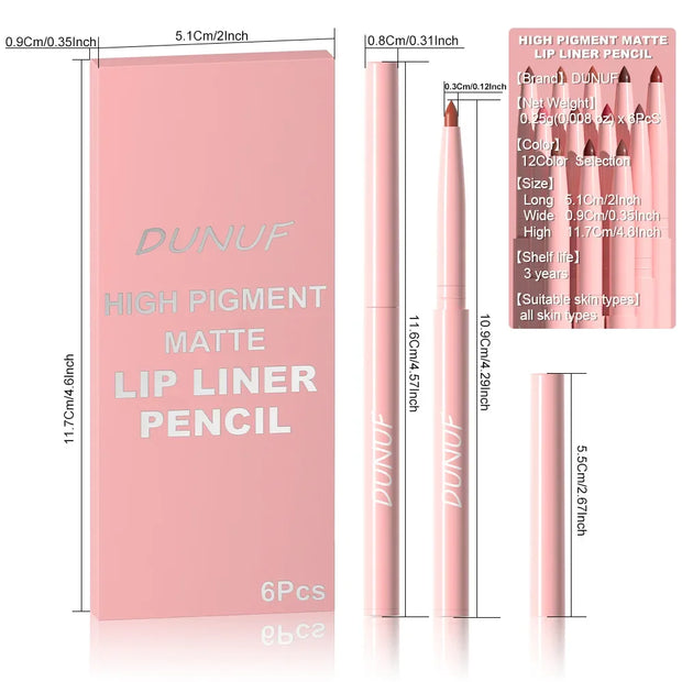 6-Color Set Velvet Matte Lip Liner Pencil